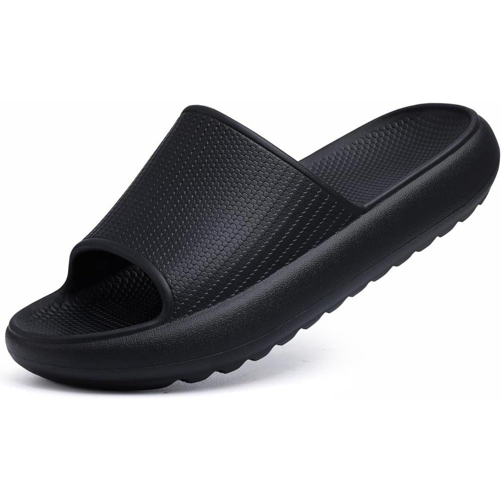 imageComwarm Cloud Slide Sandals for Women Men Ultra Comfort Recovery Pillow Slippers Soft Summer Beach Shoes with Low Arch SupportMatte Black