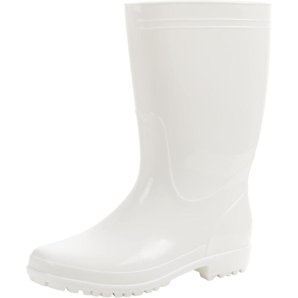 imageComwarm Mens Midcalf Rain Boots Waterproof AntiSlip Black PVC Adult Outdoor Work Rubber BootsWhite