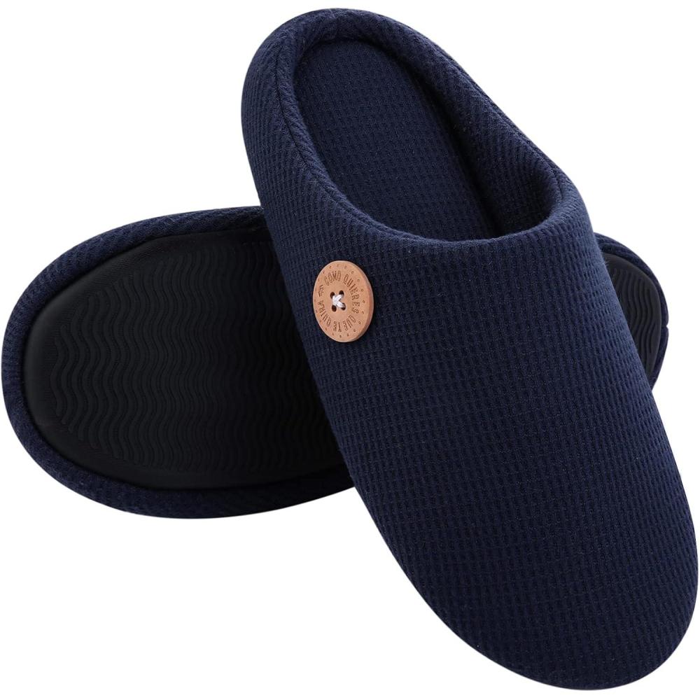 imageComwarm Unisex Memory Foam Slippers for Indoor SlipOn Bedroom Shoes Cozy AntiSlip Waffle House Slippers for Women Men