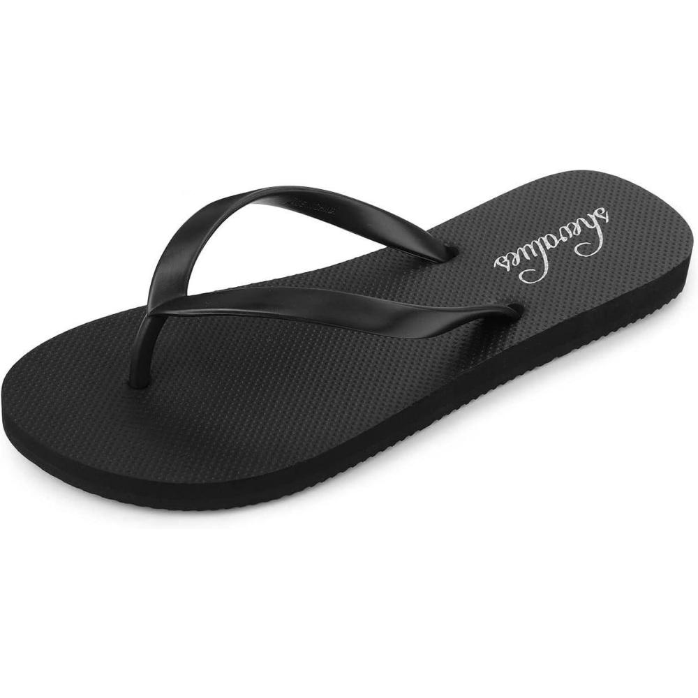 imageSlim Flip Flops for Women Beach Rubber Shower Shoes Basic Thong SandalsBlack