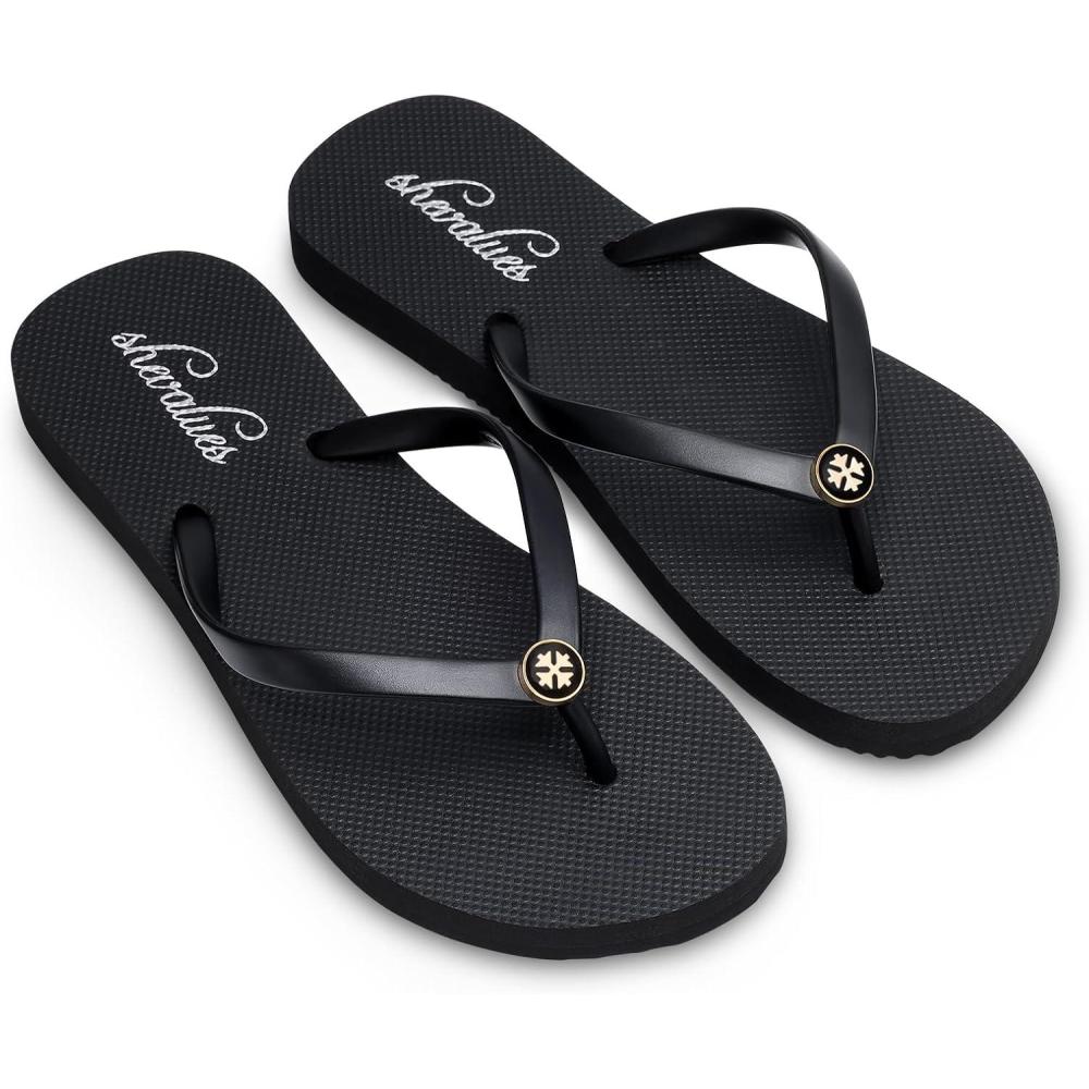 imageSlim Flip Flops for Women Beach Rubber Shower Shoes Basic Thong SandalsDesigner Black