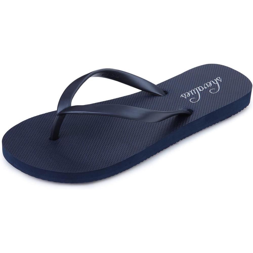 imageSlim Flip Flops for Women Beach Rubber Shower Shoes Basic Thong SandalsNavy