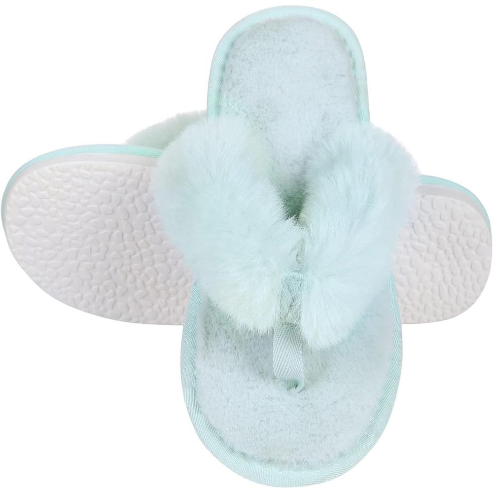 imageWomens Soft Plush Flip Flops Slippers Comfortable Non Slip Fuzzy Thong House Slippers Indoor Outdoor Slippers