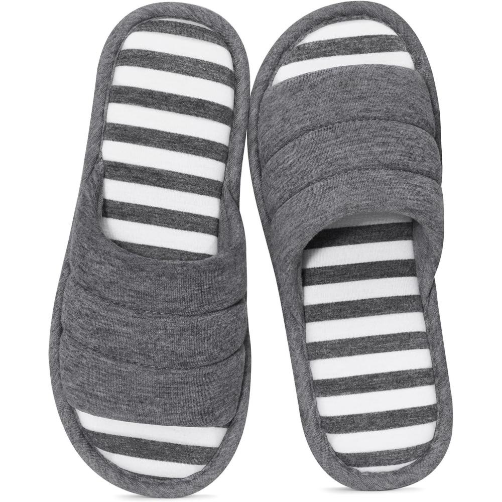 imageshevalues Open Toe House Slippers for Women Men Soft Cotton Indoor Shoes Memory Foam Slip On bedroom SlippersCharcoal Grey