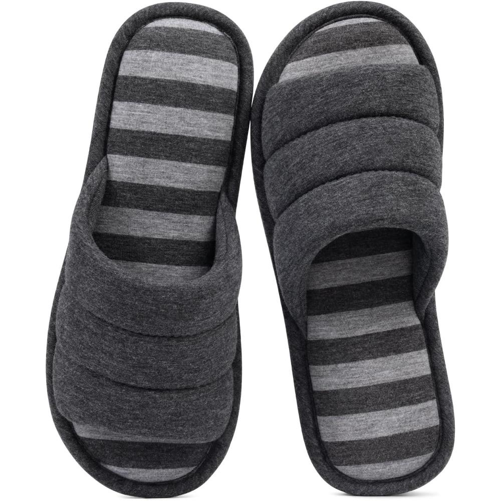 imageshevalues Open Toe House Slippers for Women Men Soft Cotton Indoor Shoes Memory Foam Slip On bedroom SlippersDark Grey