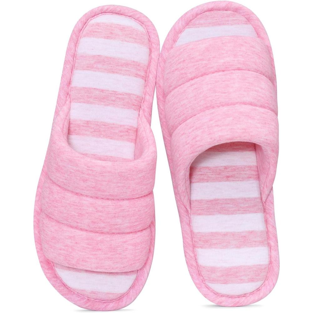 imageshevalues Open Toe House Slippers for Women Men Soft Cotton Indoor Shoes Memory Foam Slip On bedroom SlippersDark Pink