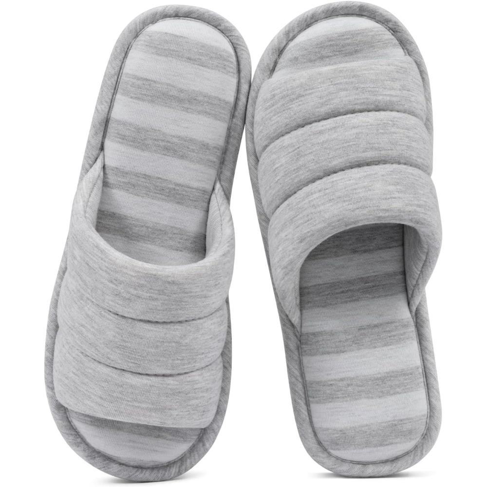 imageshevalues Open Toe House Slippers for Women Men Soft Cotton Indoor Shoes Memory Foam Slip On bedroom SlippersUpdate Grey