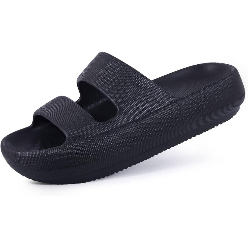 imageshevalues Orthopedic Slide Sandals for Women with Arch Support Pillow Soft Recovery Slip on Sandals Lightweight Summer Cloud Slippers for Plantar FasciitisUpdate Black