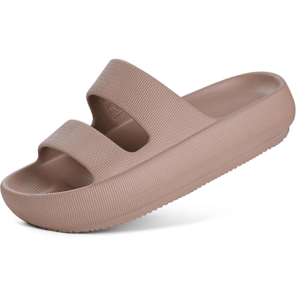 imageshevalues Orthopedic Slide Sandals for Women with Arch Support Pillow Soft Recovery Slip on Sandals Lightweight Summer Cloud Slippers for Plantar FasciitisBrown