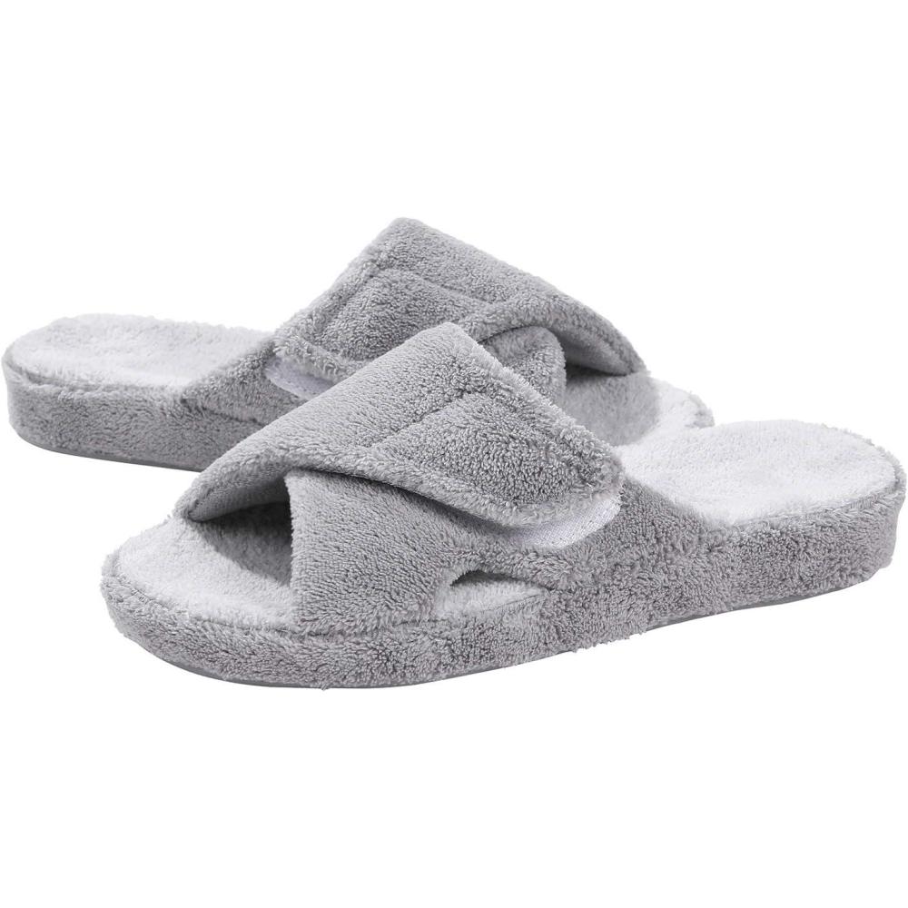 imageshevalues Orthopedic Slippers for Women with Arch Support Adjustable Open Toe House Shoes for Plantar FasciitisGrey