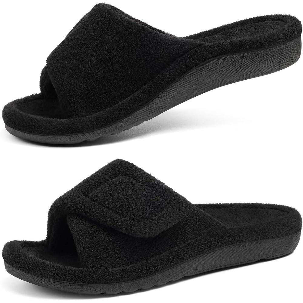 imageshevalues Orthopedic Slippers for Women with Arch Support Adjustable Open Toe House Shoes for Plantar FasciitisNew Black