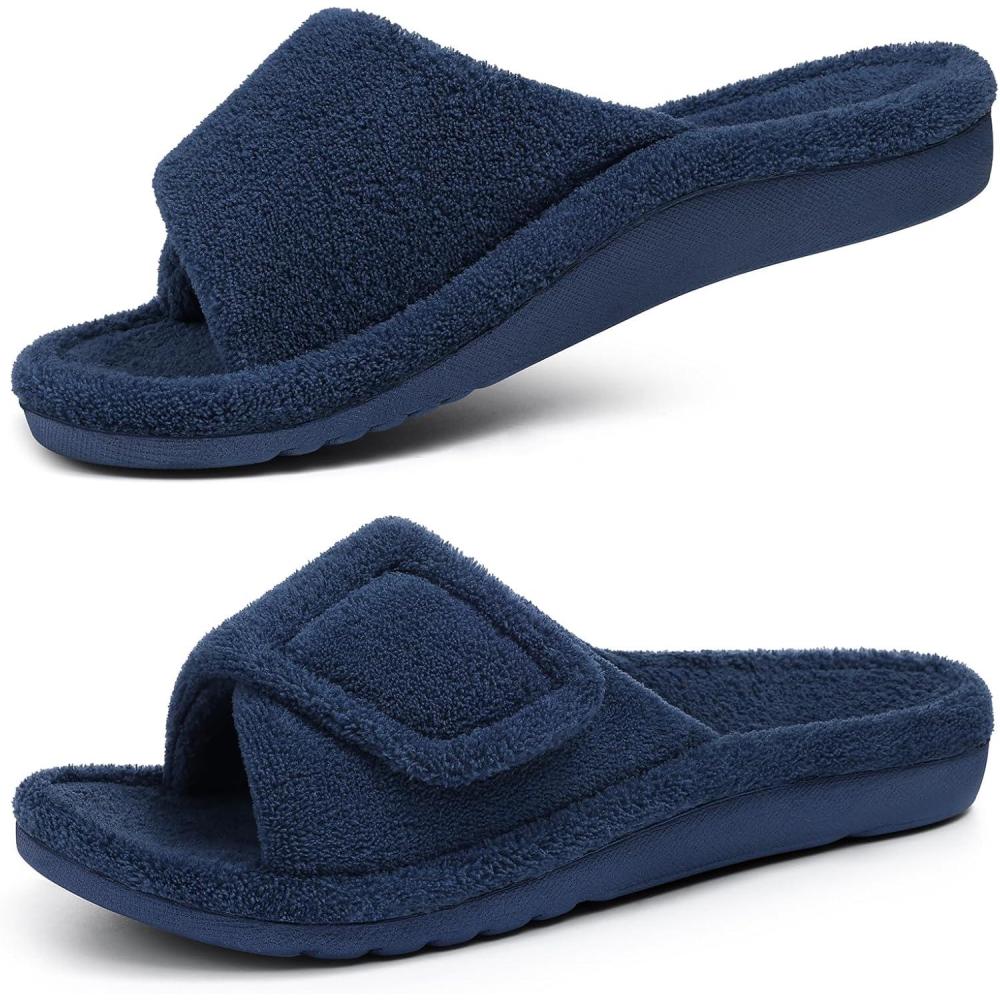 imageshevalues Orthopedic Slippers for Women with Arch Support Adjustable Open Toe House Shoes for Plantar FasciitisNew Navy
