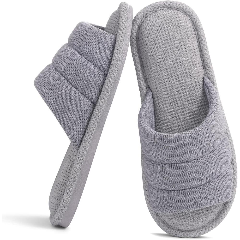 imageshevalues Summer House Slippers for Women Men Breathable Waffle Indoor Slippers Slipon Open Toe Home ShoesGrey