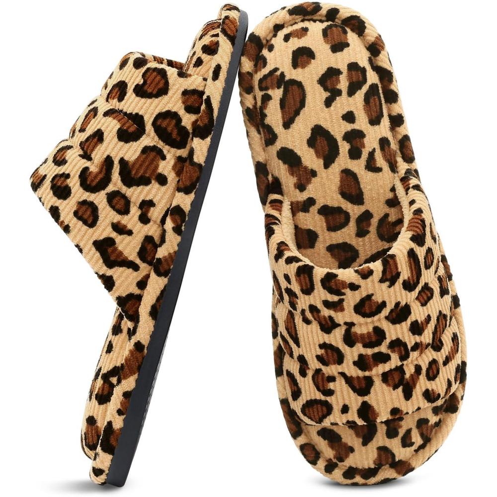 imageshevalues Summer House Slippers for Women Men Breathable Waffle Indoor Slippers Slipon Open Toe Home ShoesLeopard