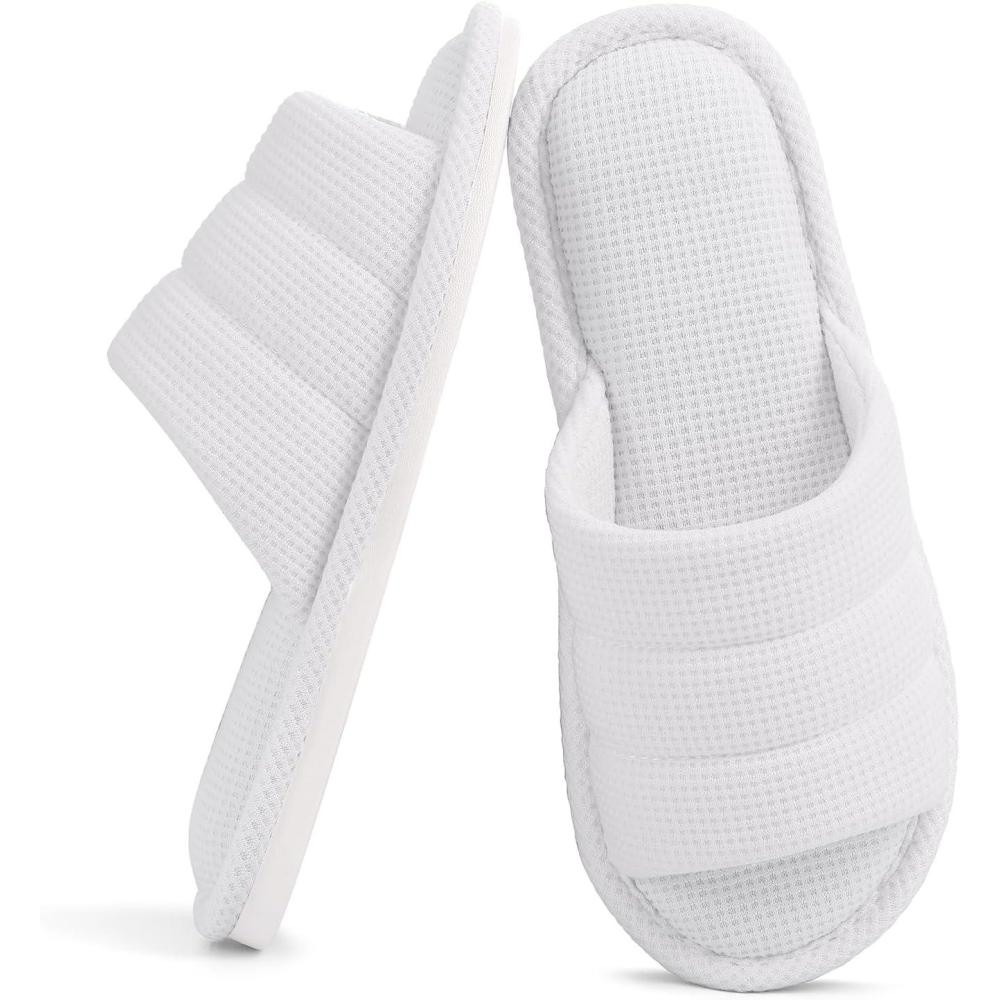 imageshevalues Summer House Slippers for Women Men Breathable Waffle Indoor Slippers Slipon Open Toe Home ShoesWhite