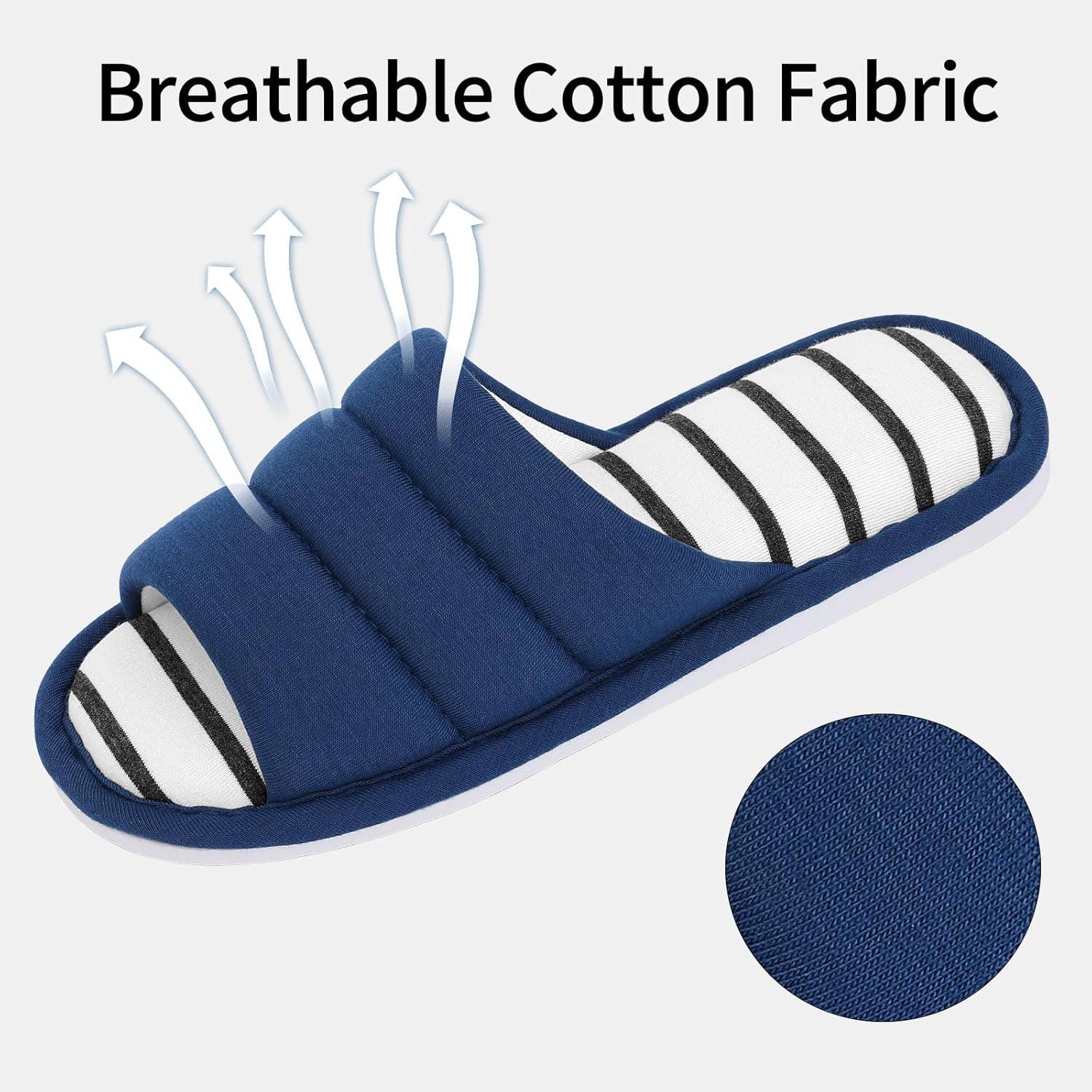imageshevalues Open Toe House Slippers for Women Men Soft Cotton Indoor Shoes Memory Foam Slip On bedroom SlippersBlue