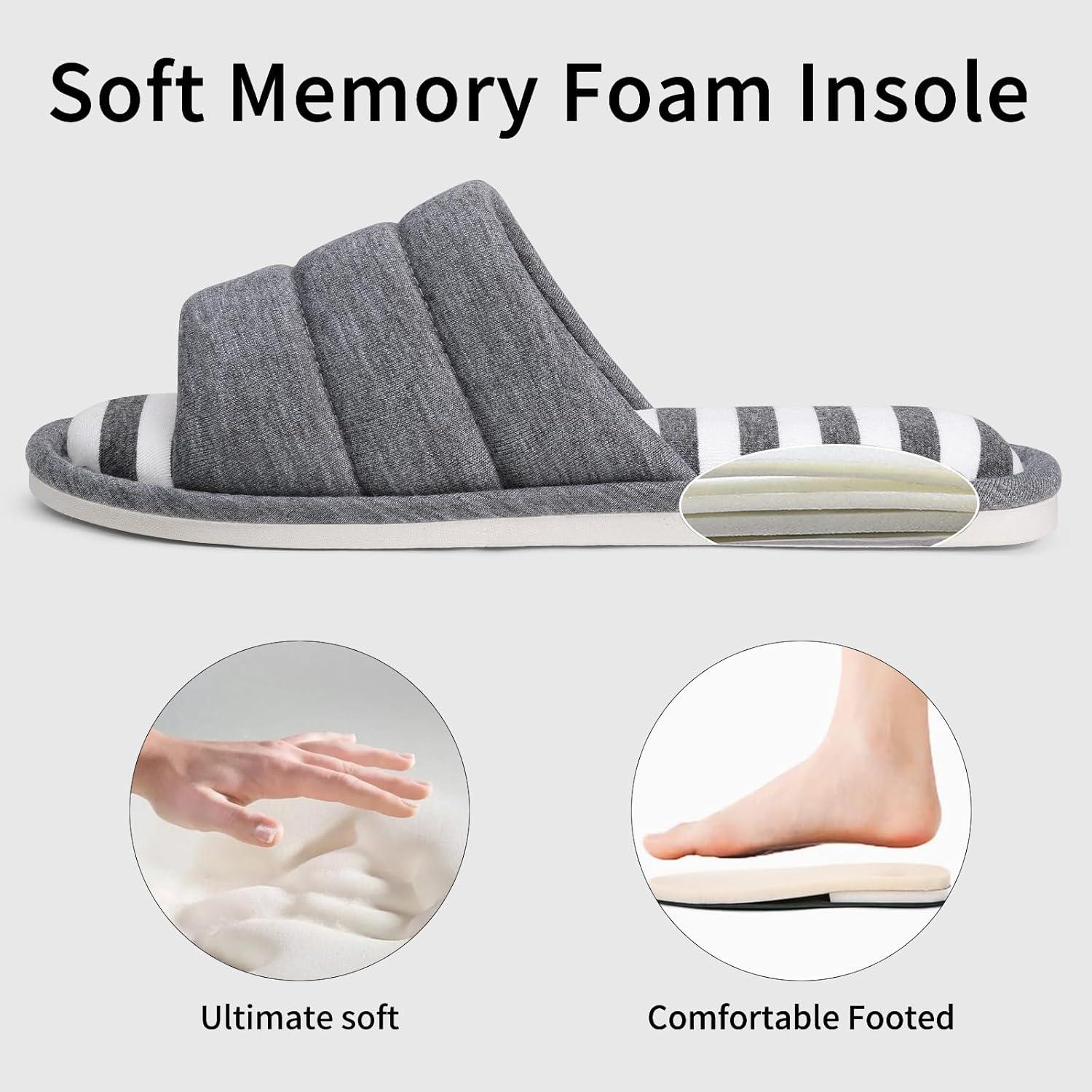 imageshevalues Open Toe House Slippers for Women Men Soft Cotton Indoor Shoes Memory Foam Slip On bedroom SlippersCharcoal Grey