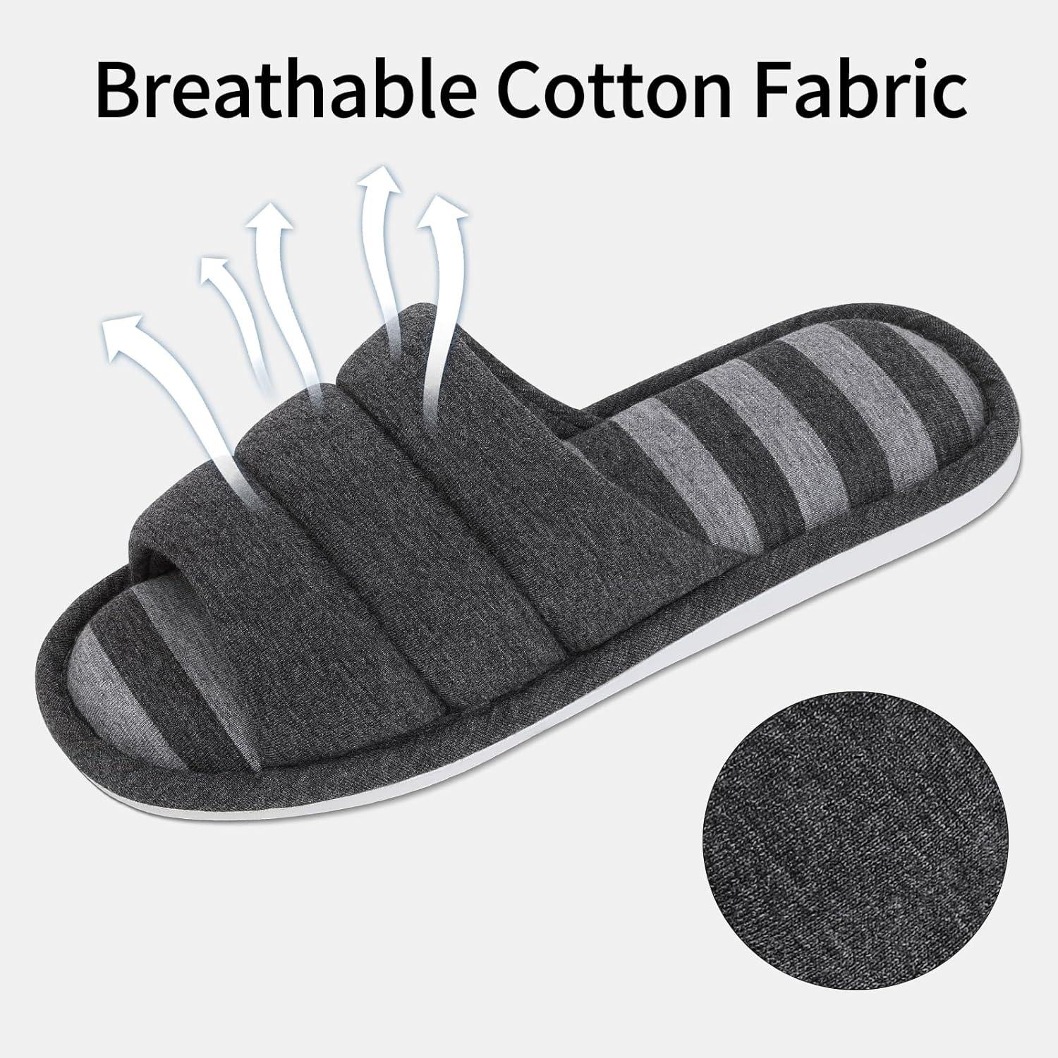 imageshevalues Open Toe House Slippers for Women Men Soft Cotton Indoor Shoes Memory Foam Slip On bedroom SlippersDark Grey