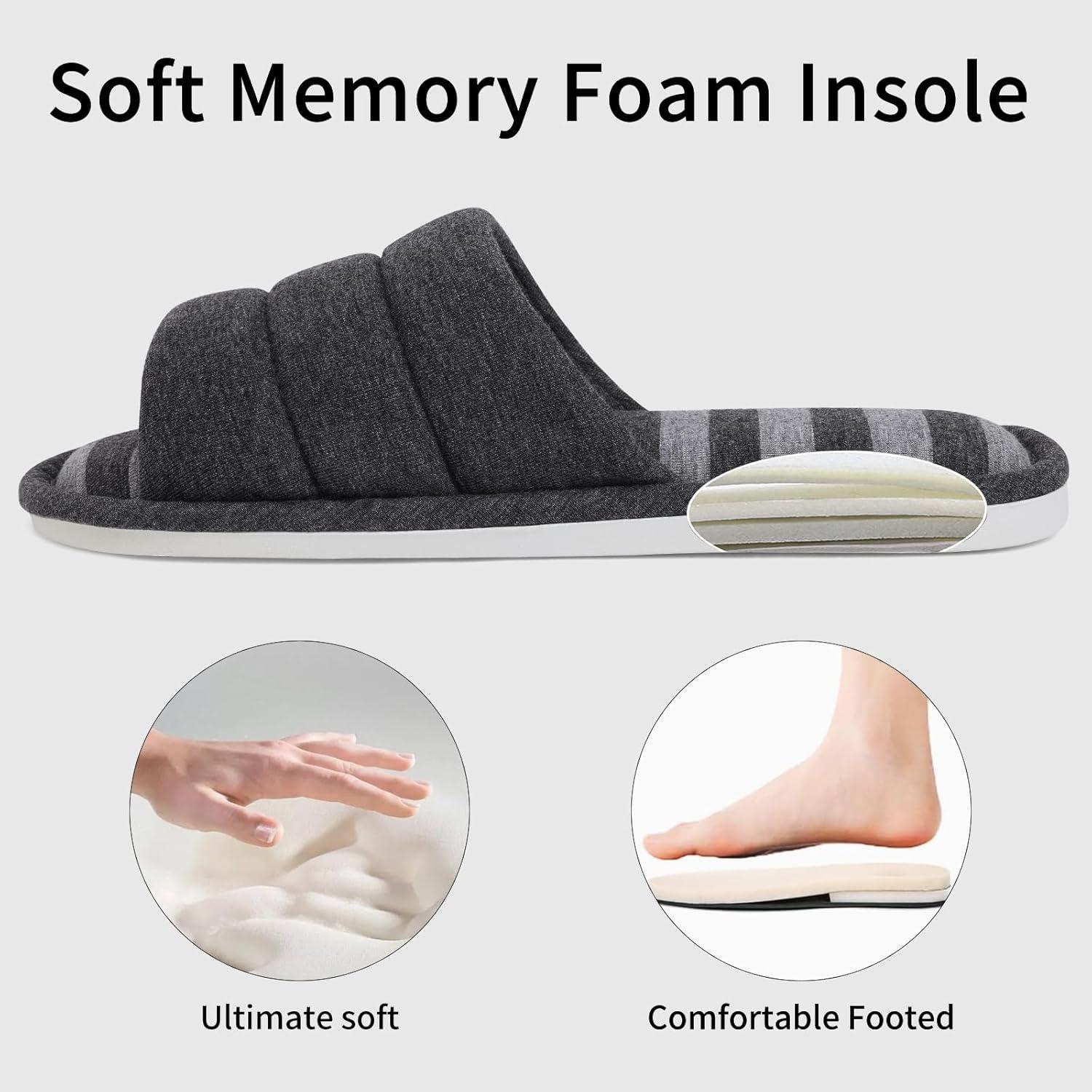 imageshevalues Open Toe House Slippers for Women Men Soft Cotton Indoor Shoes Memory Foam Slip On bedroom SlippersDark Grey