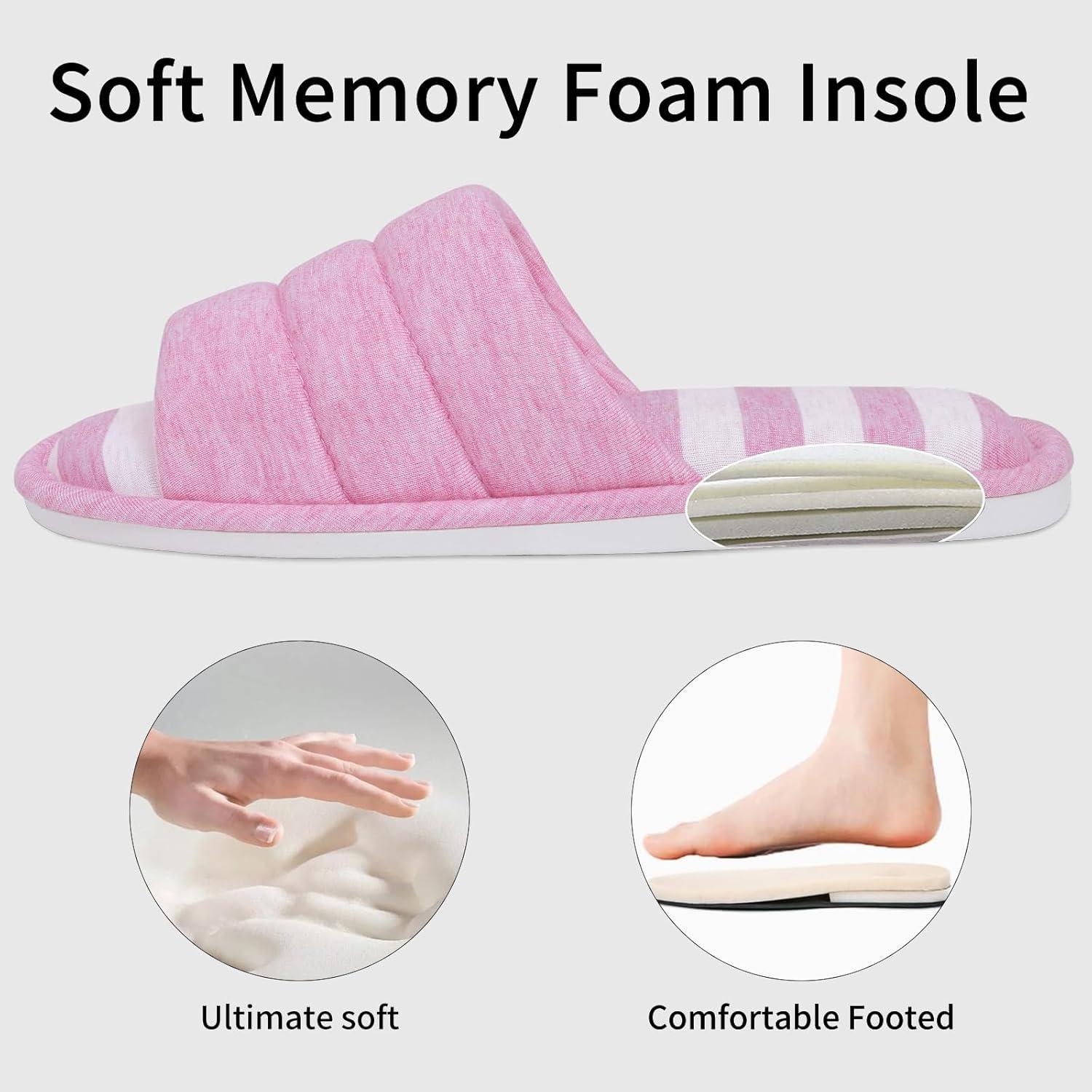 imageshevalues Open Toe House Slippers for Women Men Soft Cotton Indoor Shoes Memory Foam Slip On bedroom SlippersDark Pink