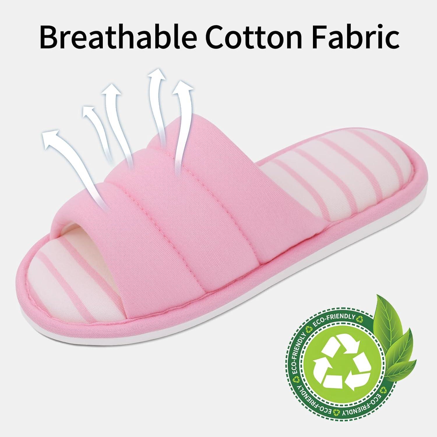 imageshevalues Open Toe House Slippers for Women Men Soft Cotton Indoor Shoes Memory Foam Slip On bedroom SlippersPink
