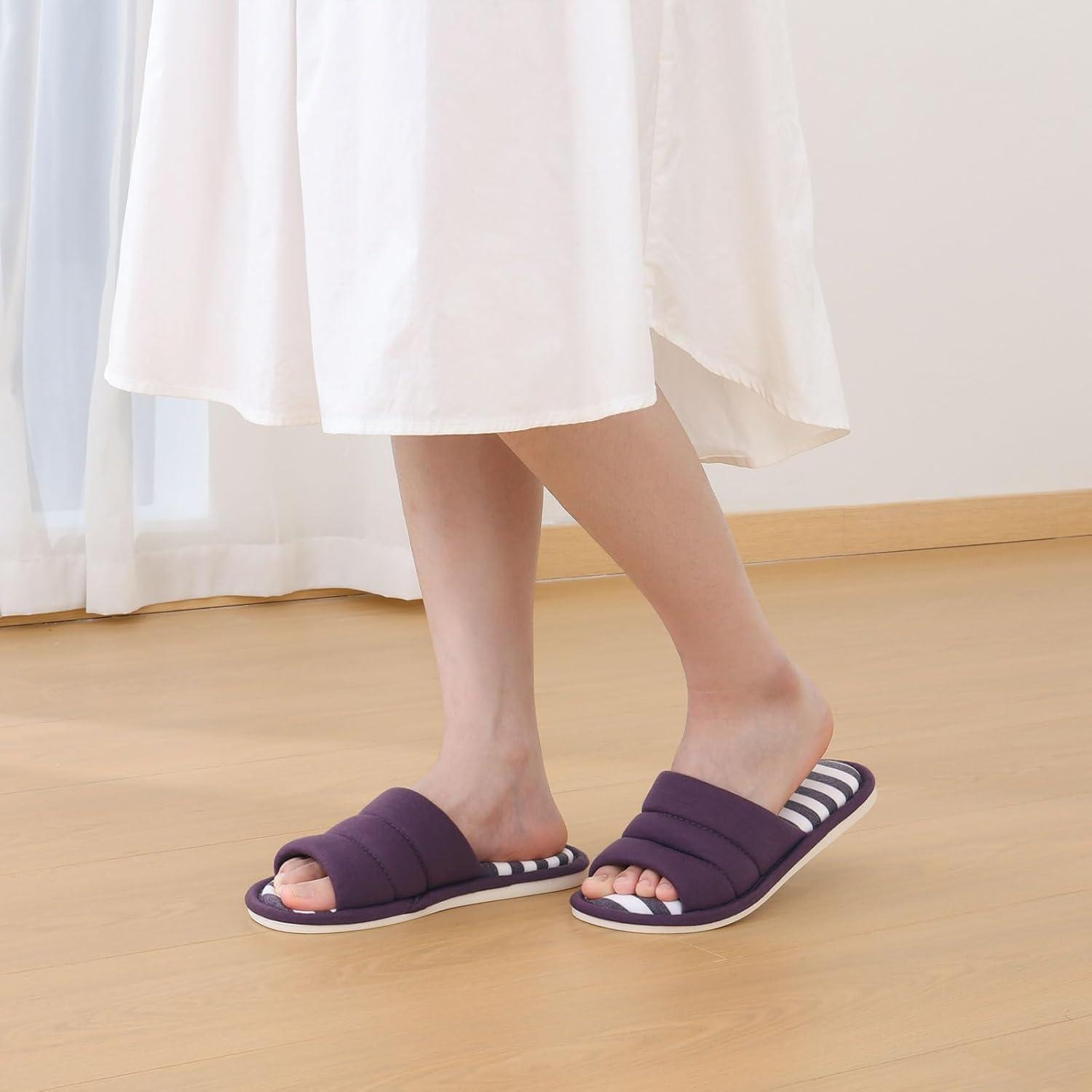 imageshevalues Open Toe House Slippers for Women Men Soft Cotton Indoor Shoes Memory Foam Slip On bedroom SlippersPurple