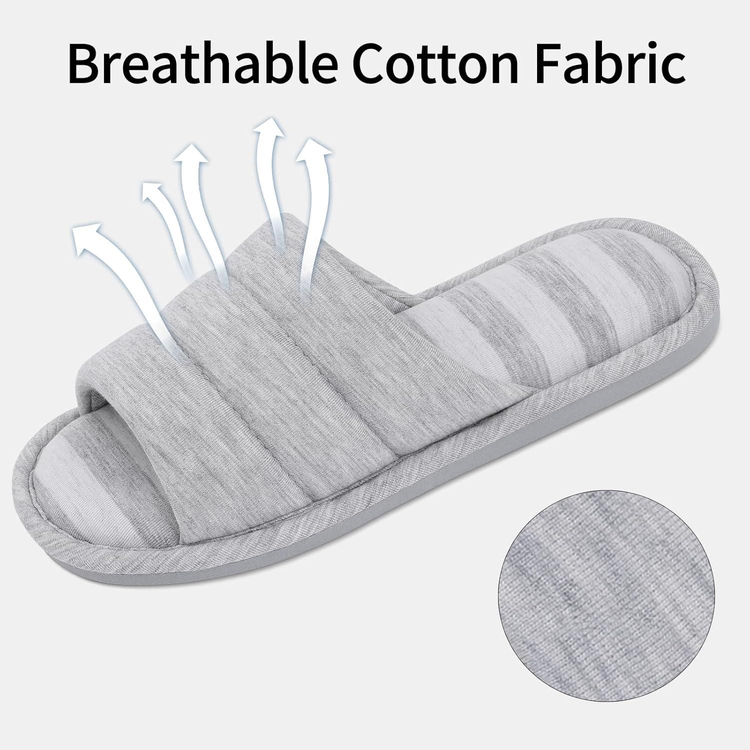 imageshevalues Open Toe House Slippers for Women Men Soft Cotton Indoor Shoes Memory Foam Slip On bedroom SlippersUpdate Grey