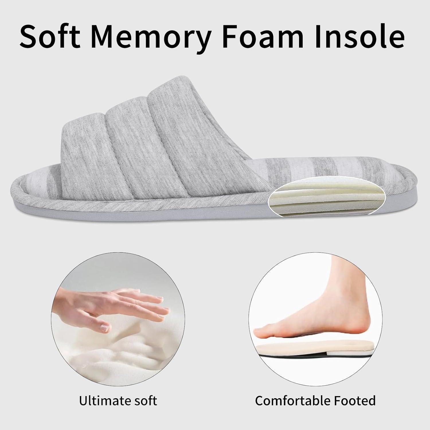 imageshevalues Open Toe House Slippers for Women Men Soft Cotton Indoor Shoes Memory Foam Slip On bedroom SlippersUpdate Grey