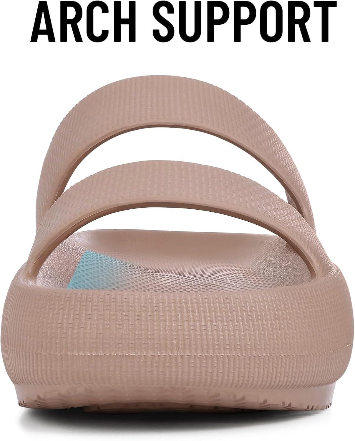 imageshevalues Orthopedic Slide Sandals for Women with Arch Support Pillow Soft Recovery Slip on Sandals Lightweight Summer Cloud Slippers for Plantar FasciitisBrown