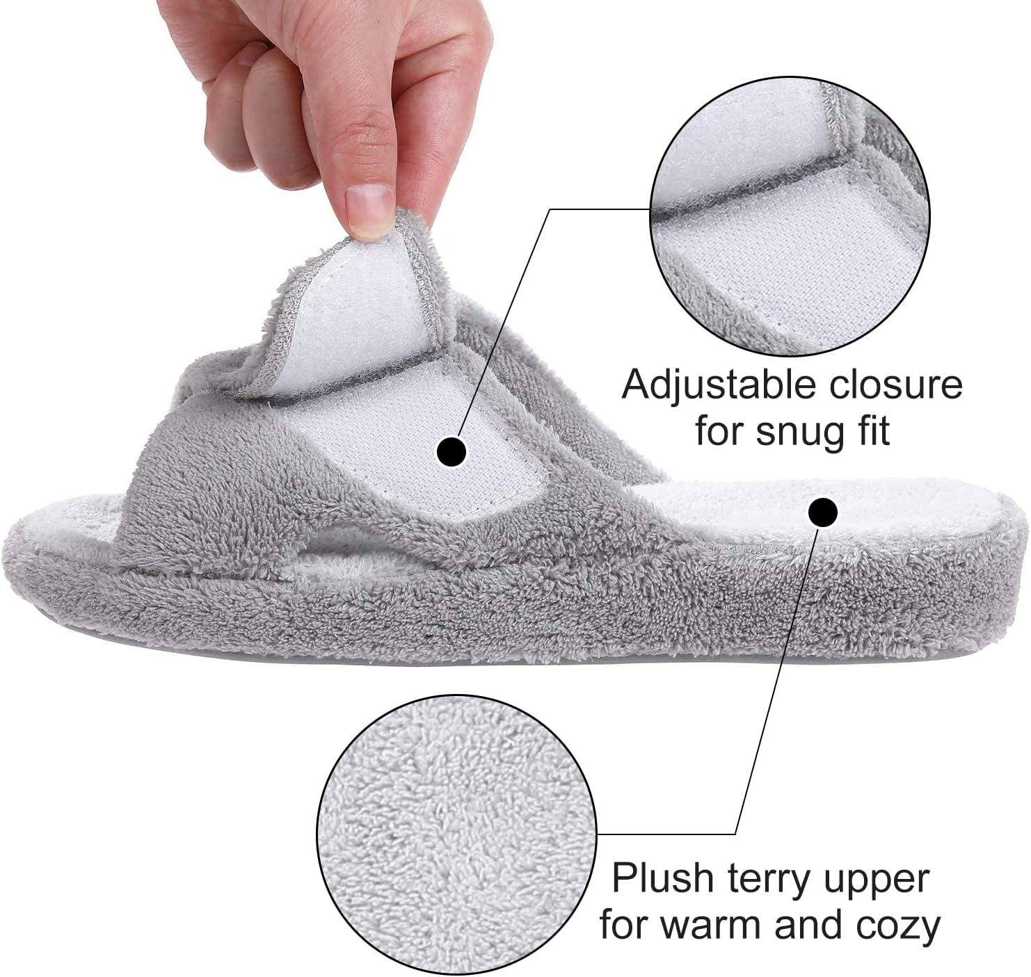 imageshevalues Orthopedic Slippers for Women with Arch Support Adjustable Open Toe House Shoes for Plantar FasciitisGrey