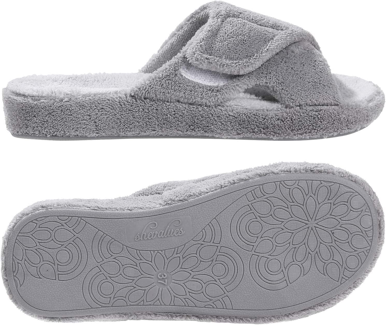 imageshevalues Orthopedic Slippers for Women with Arch Support Adjustable Open Toe House Shoes for Plantar FasciitisGrey
