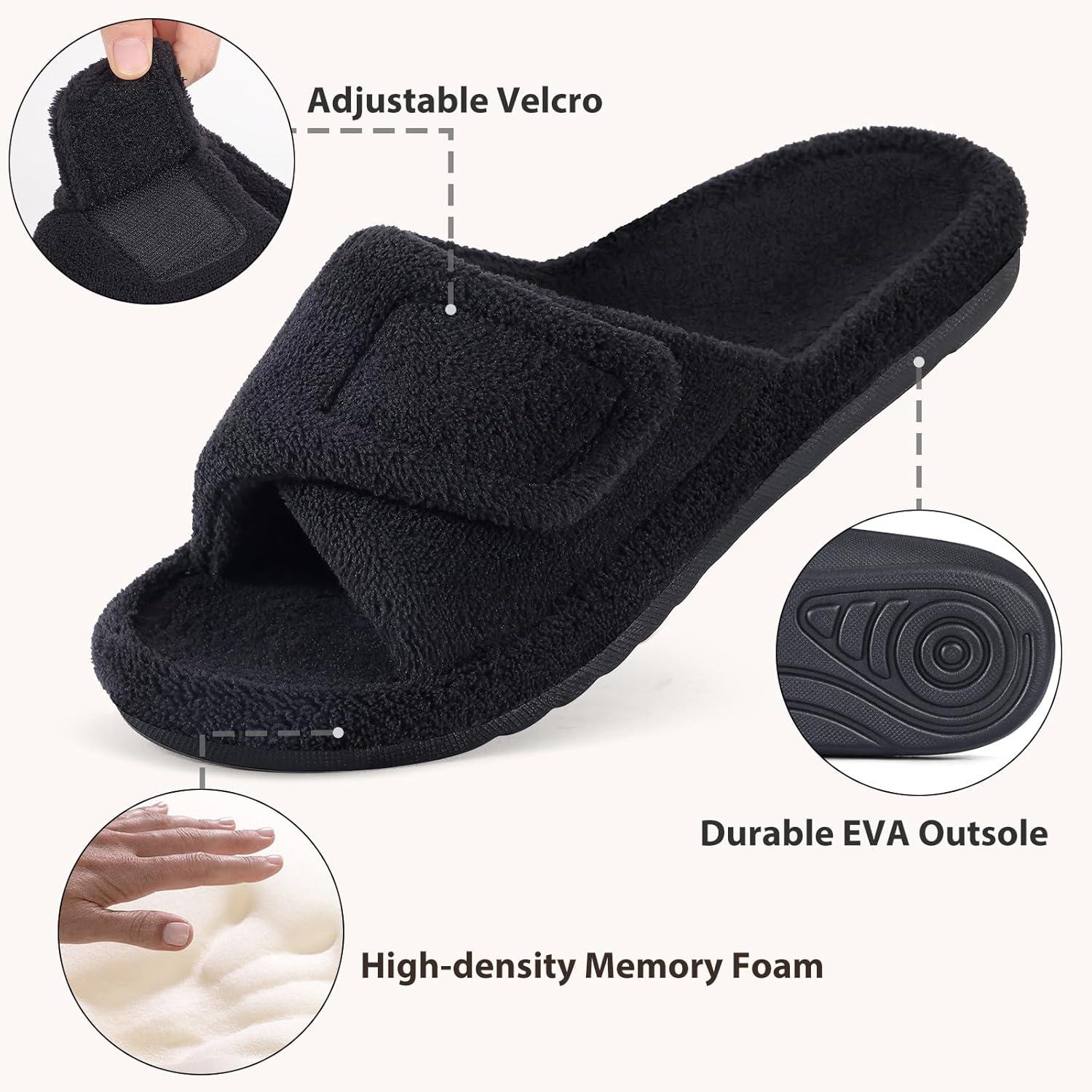 imageshevalues Orthopedic Slippers for Women with Arch Support Adjustable Open Toe House Shoes for Plantar FasciitisNew Black