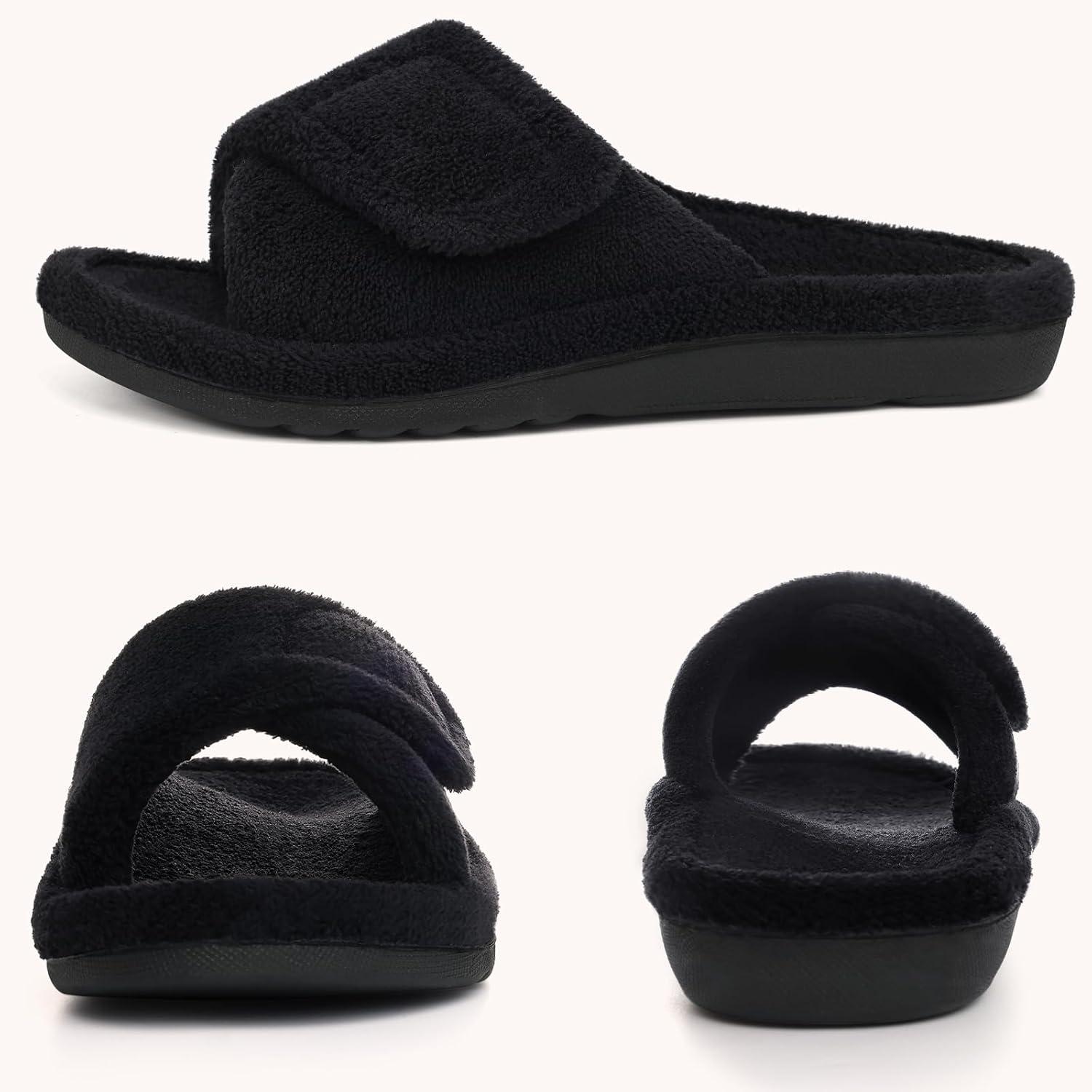 imageshevalues Orthopedic Slippers for Women with Arch Support Adjustable Open Toe House Shoes for Plantar FasciitisNew Black