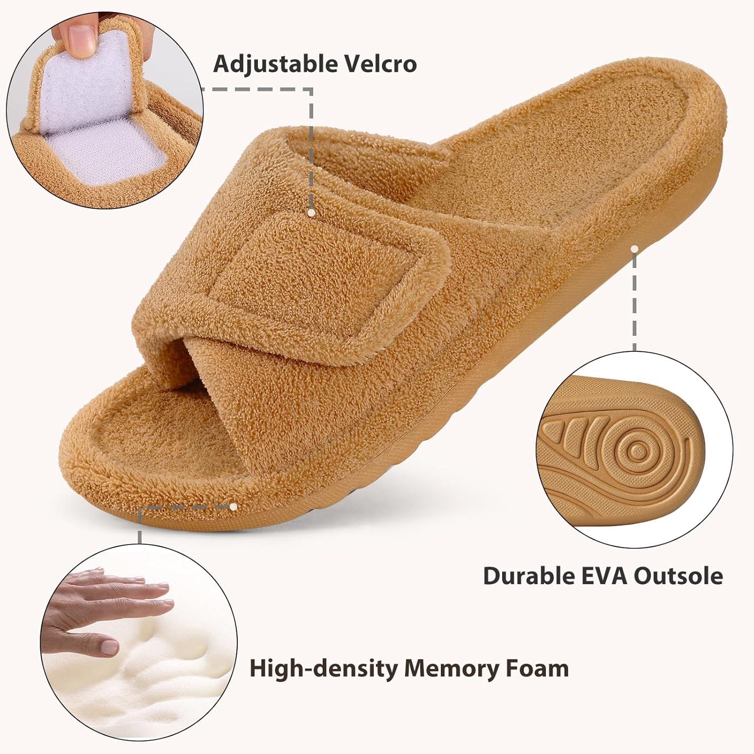 imageshevalues Orthopedic Slippers for Women with Arch Support Adjustable Open Toe House Shoes for Plantar FasciitisNew Khaki