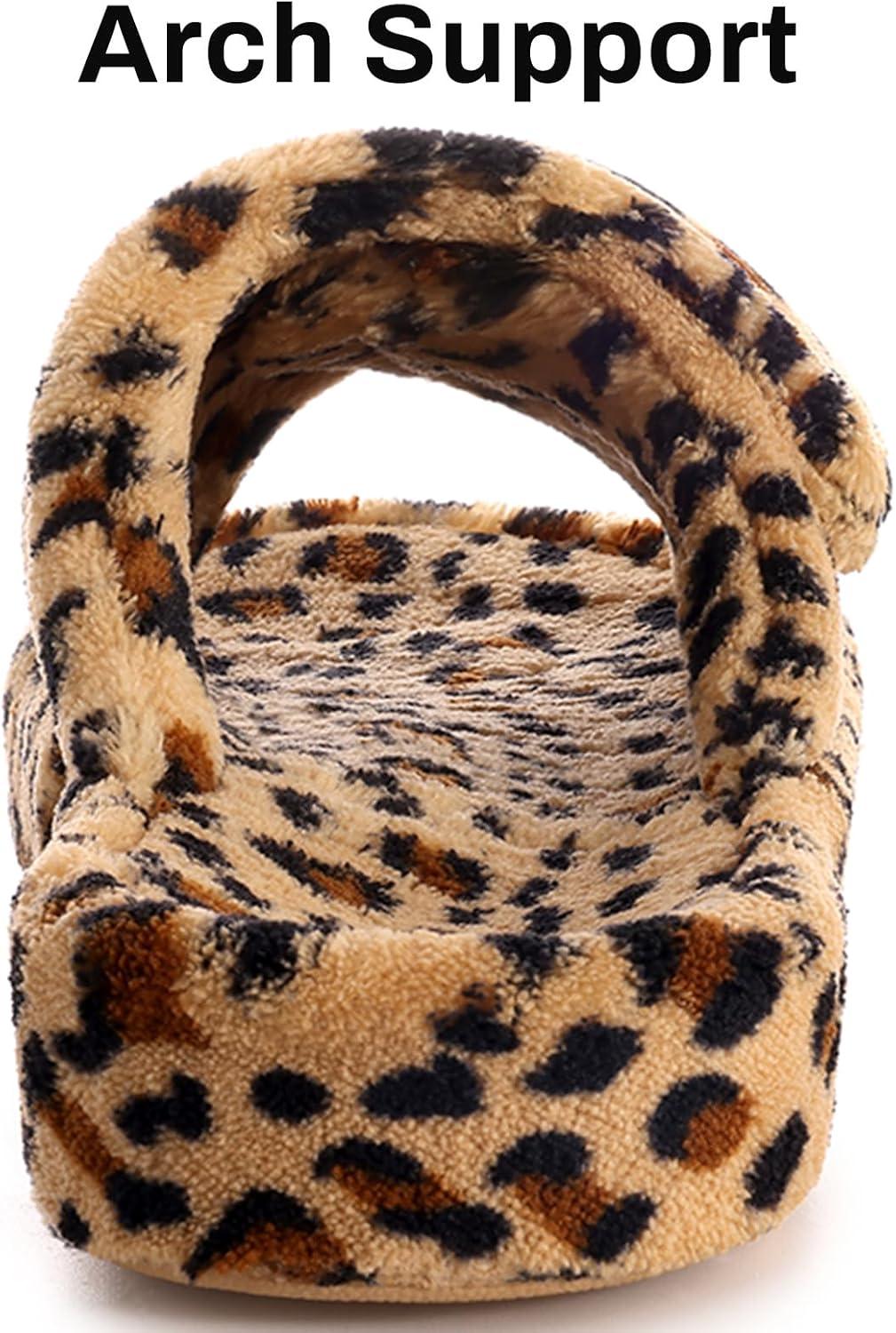 imageshevalues Orthopedic Slippers for Women with Arch Support Adjustable Open Toe House Shoes for Plantar FasciitisNew Leopard