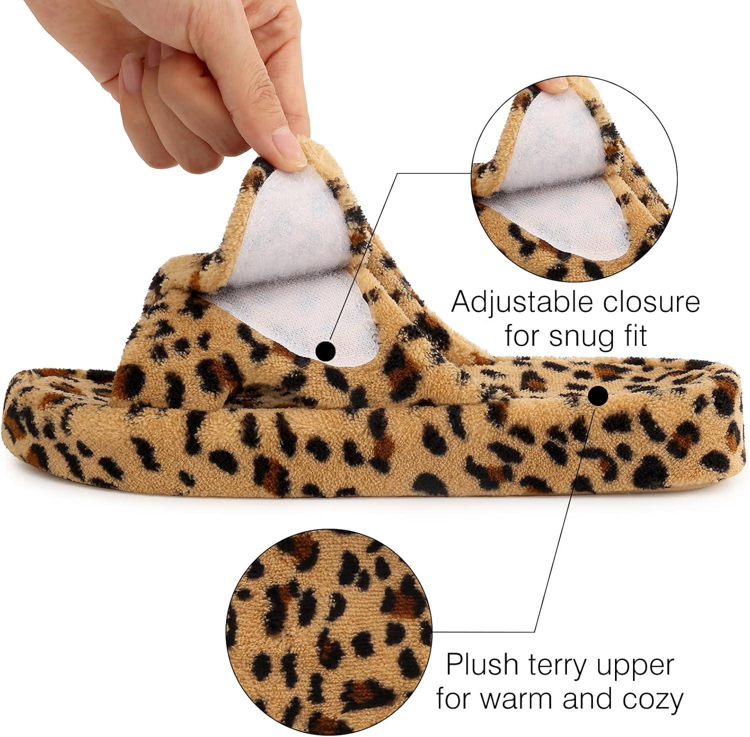 imageshevalues Orthopedic Slippers for Women with Arch Support Adjustable Open Toe House Shoes for Plantar FasciitisNew Leopard