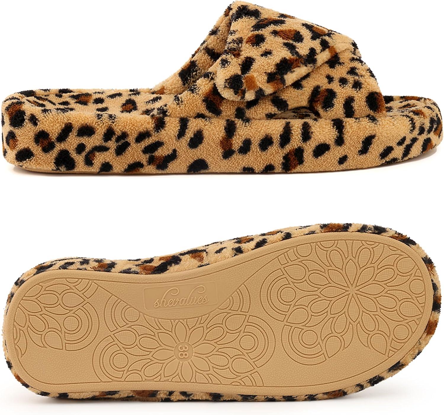 imageshevalues Orthopedic Slippers for Women with Arch Support Adjustable Open Toe House Shoes for Plantar FasciitisNew Leopard