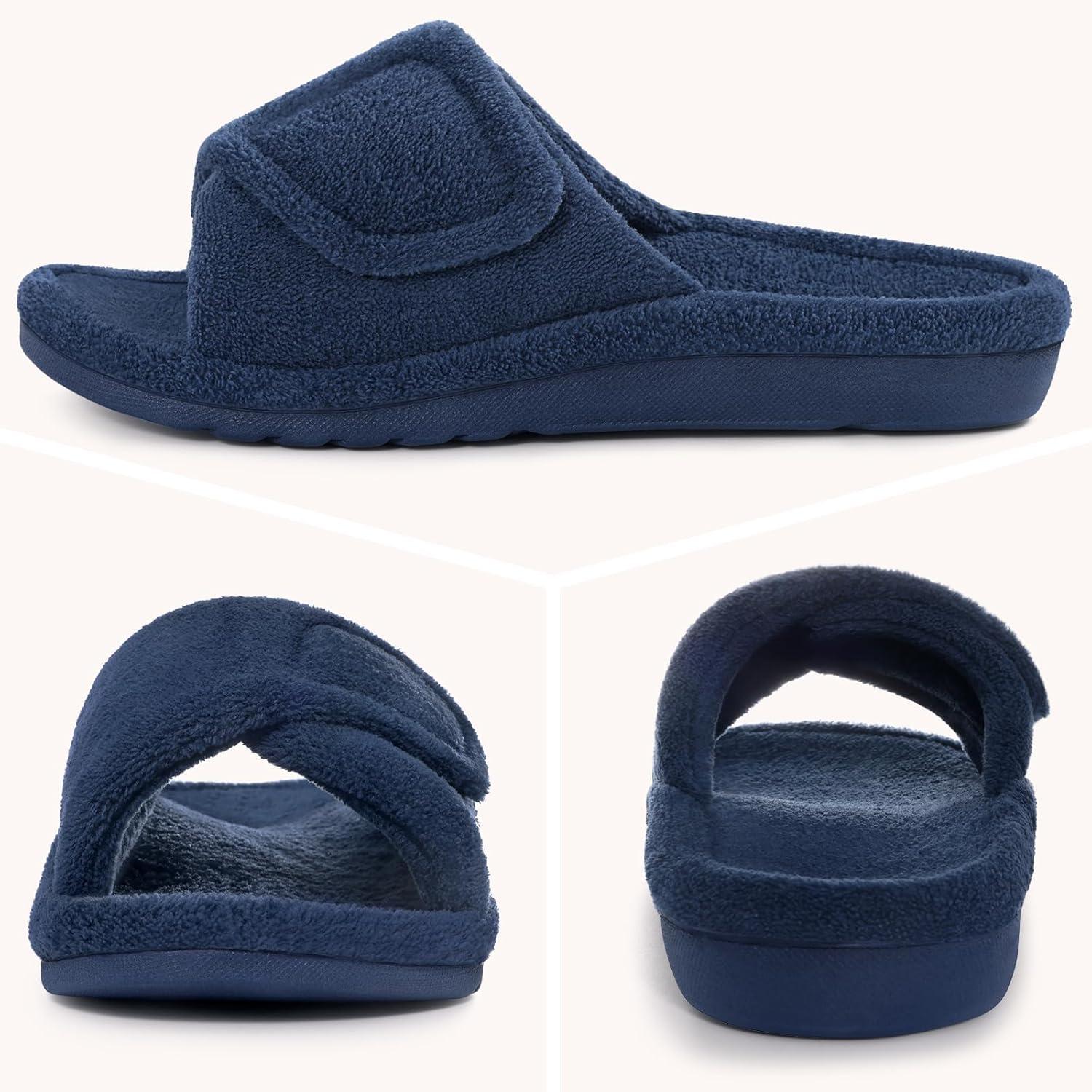 imageshevalues Orthopedic Slippers for Women with Arch Support Adjustable Open Toe House Shoes for Plantar FasciitisNew Navy