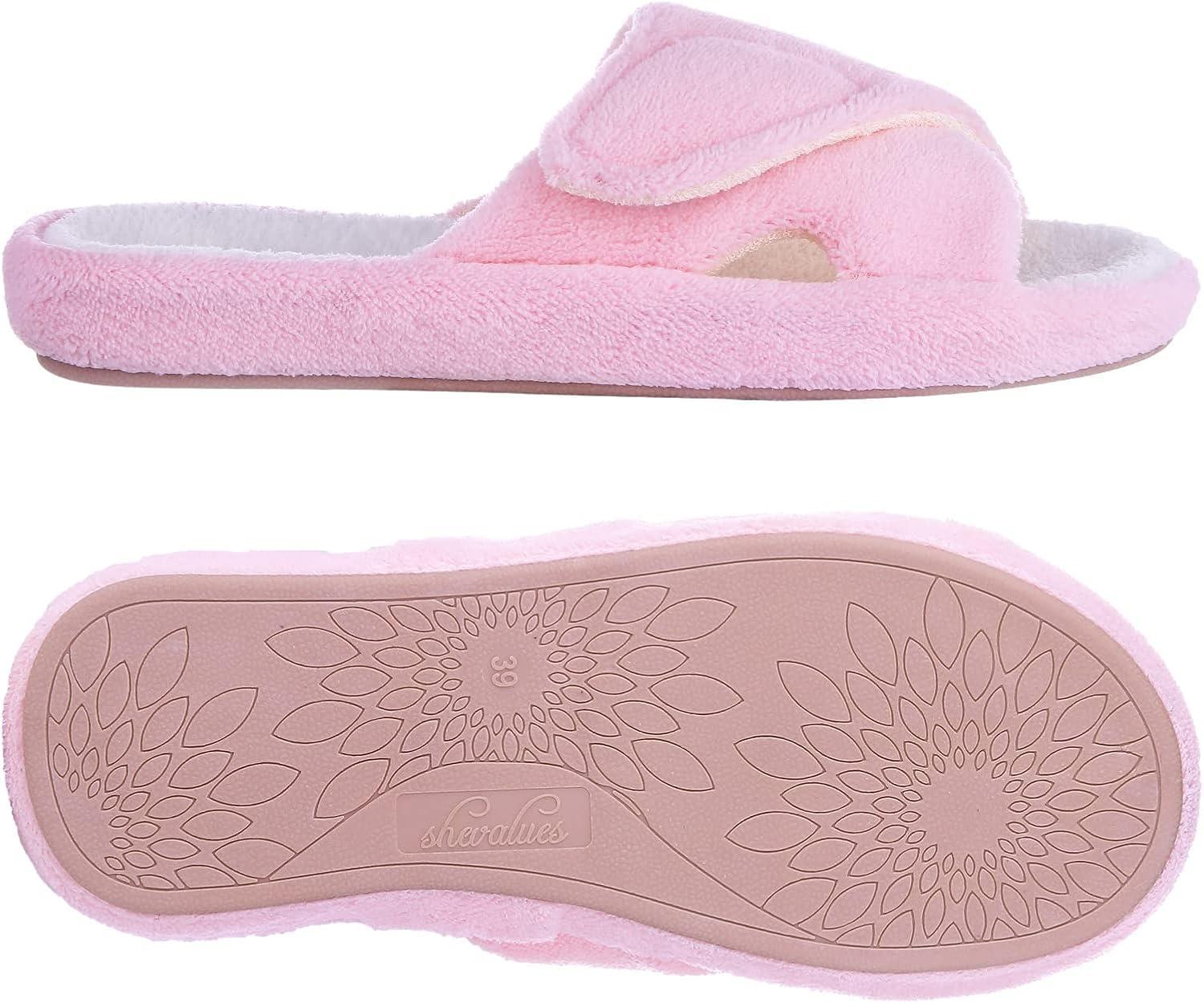 imageshevalues Orthopedic Slippers for Women with Arch Support Adjustable Open Toe House Shoes for Plantar FasciitisPink