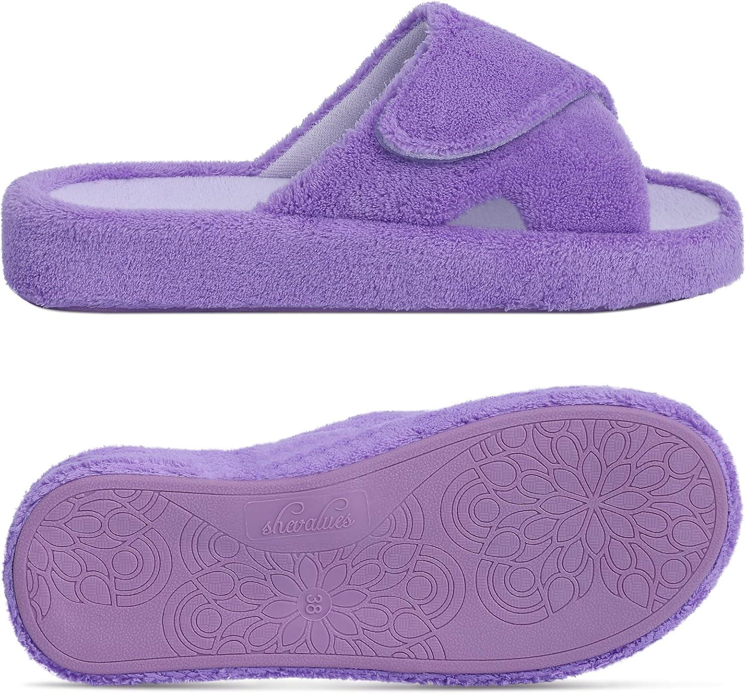 imageshevalues Orthopedic Slippers for Women with Arch Support Adjustable Open Toe House Shoes for Plantar FasciitisPurple