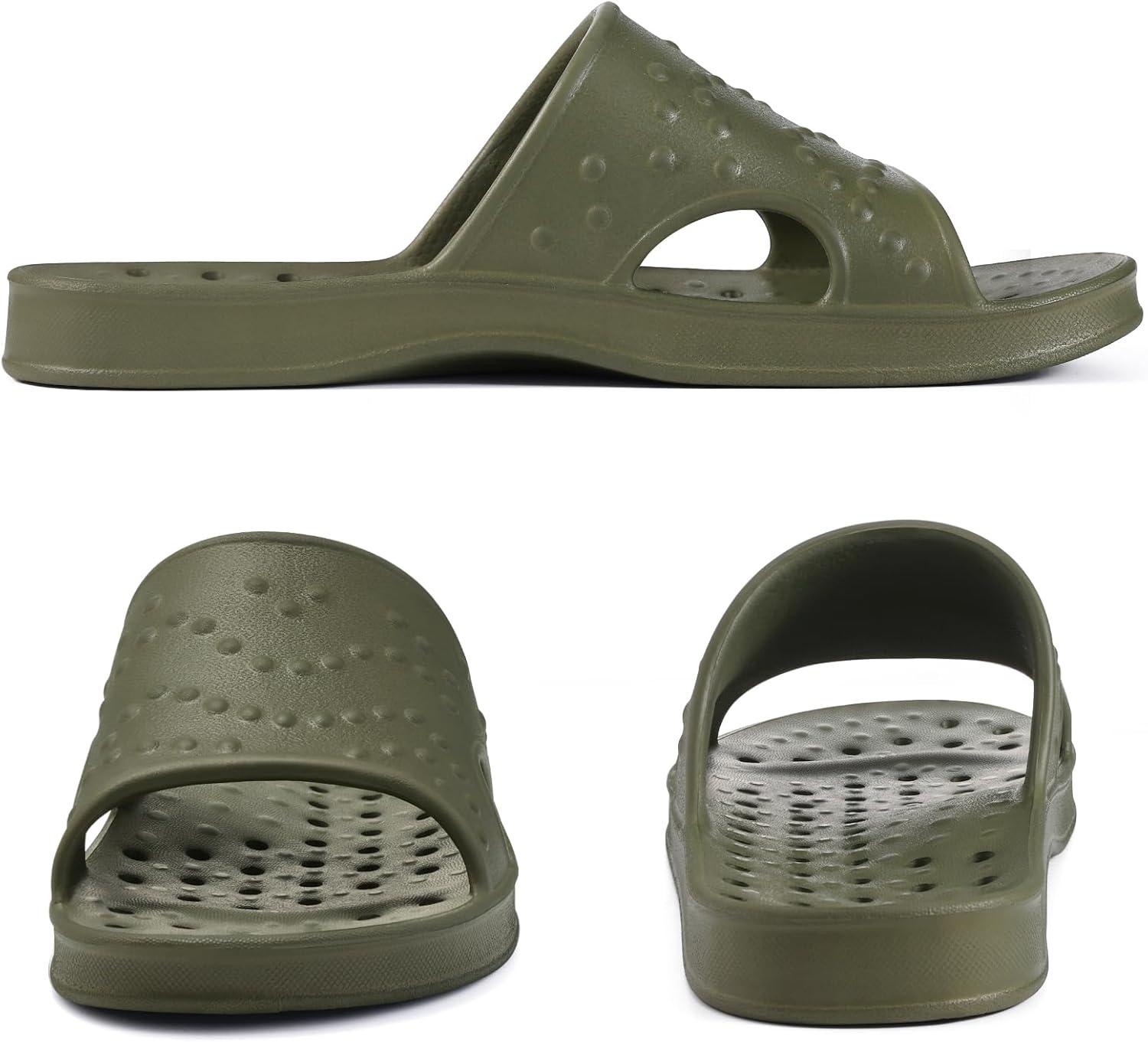 imageshevalues Shower Shoes for Women Men with Arch Support Quick Drying Pool Slides Lightweight Beach Sandals with Drain HolesArmy Green