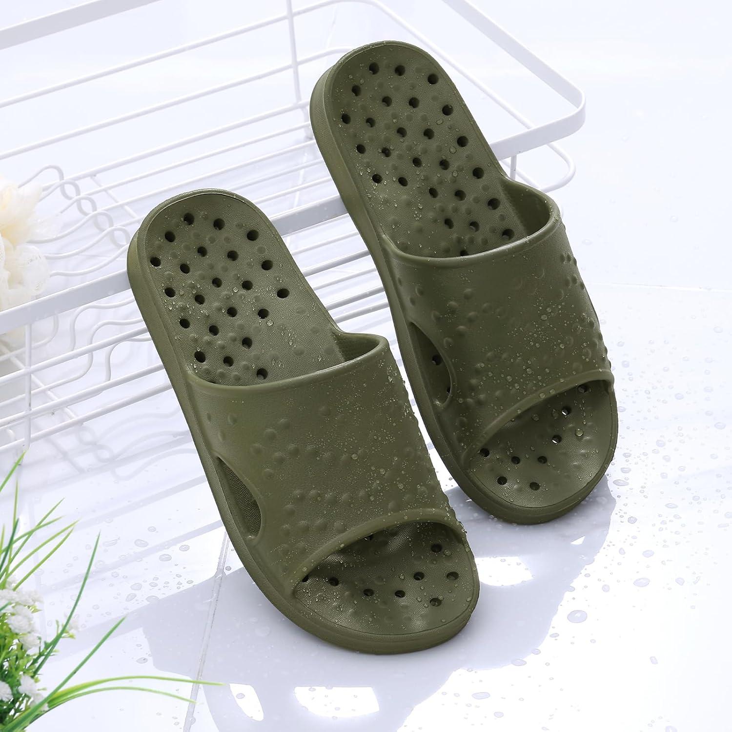 imageshevalues Shower Shoes for Women Men with Arch Support Quick Drying Pool Slides Lightweight Beach Sandals with Drain HolesArmy Green