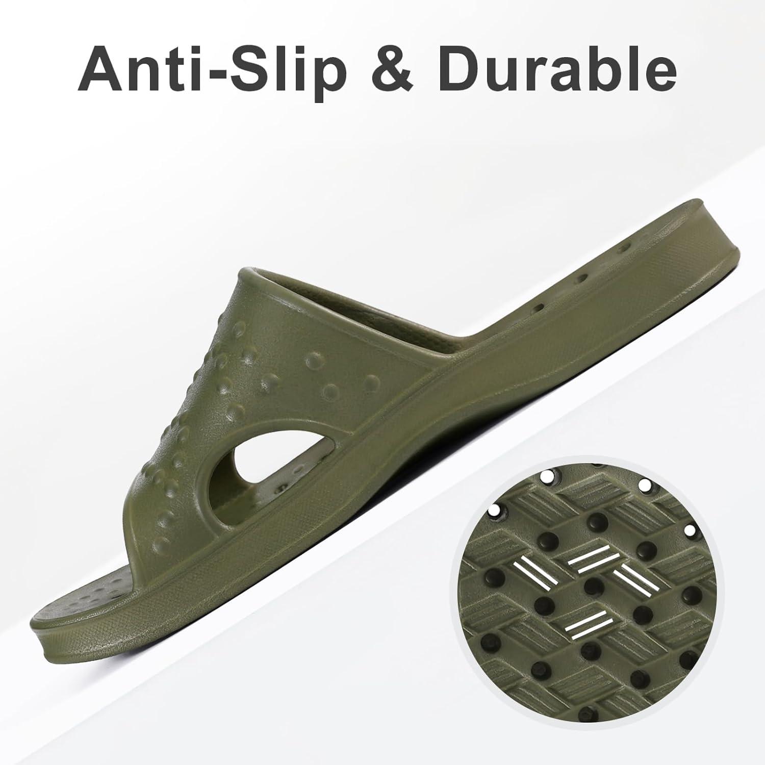 imageshevalues Shower Shoes for Women Men with Arch Support Quick Drying Pool Slides Lightweight Beach Sandals with Drain HolesArmy Green