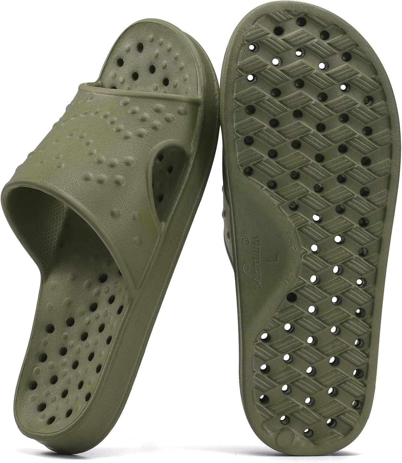 imageshevalues Shower Shoes for Women Men with Arch Support Quick Drying Pool Slides Lightweight Beach Sandals with Drain HolesArmy Green