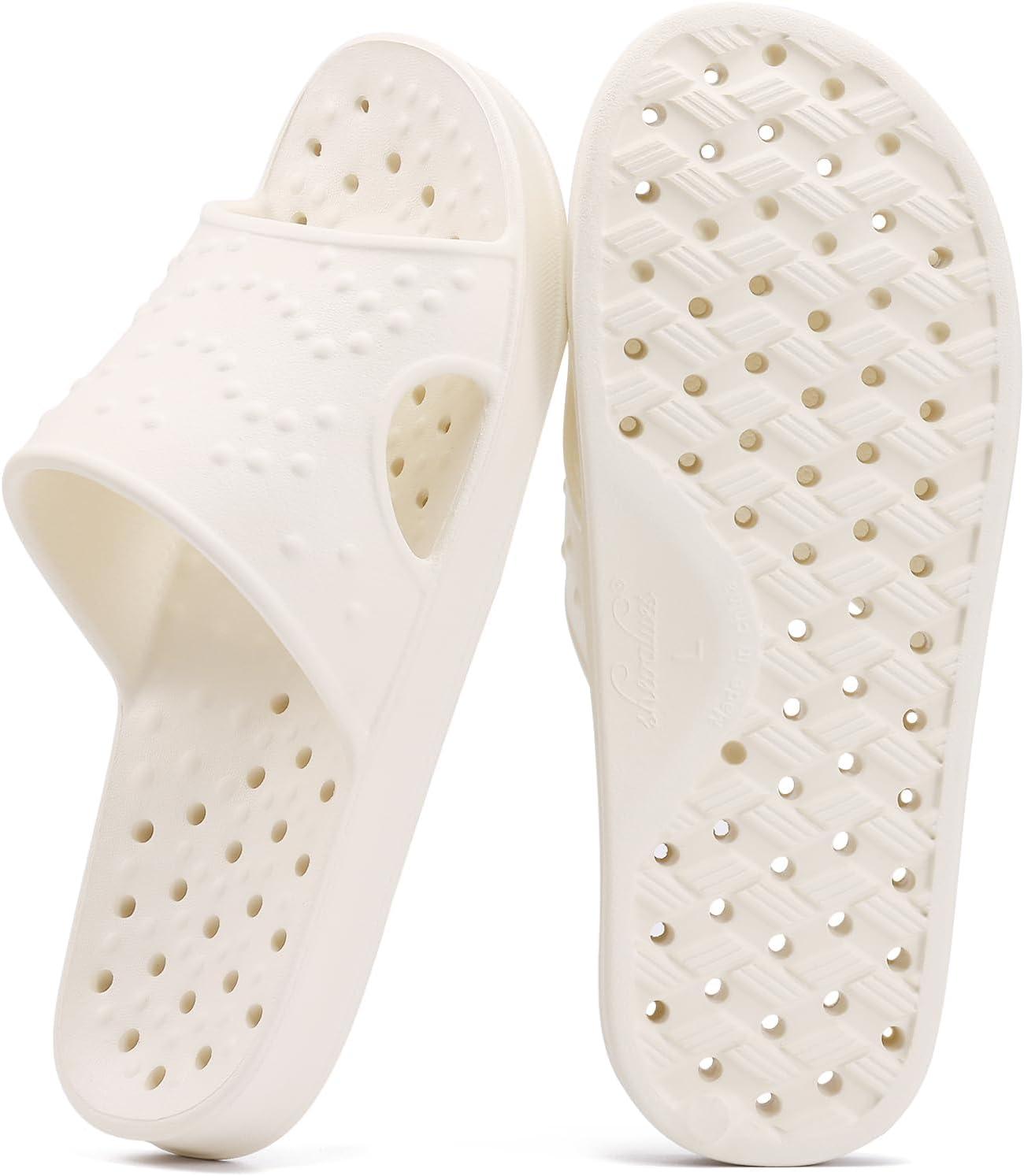 imageshevalues Shower Shoes for Women Men with Arch Support Quick Drying Pool Slides Lightweight Beach Sandals with Drain HolesBeige
