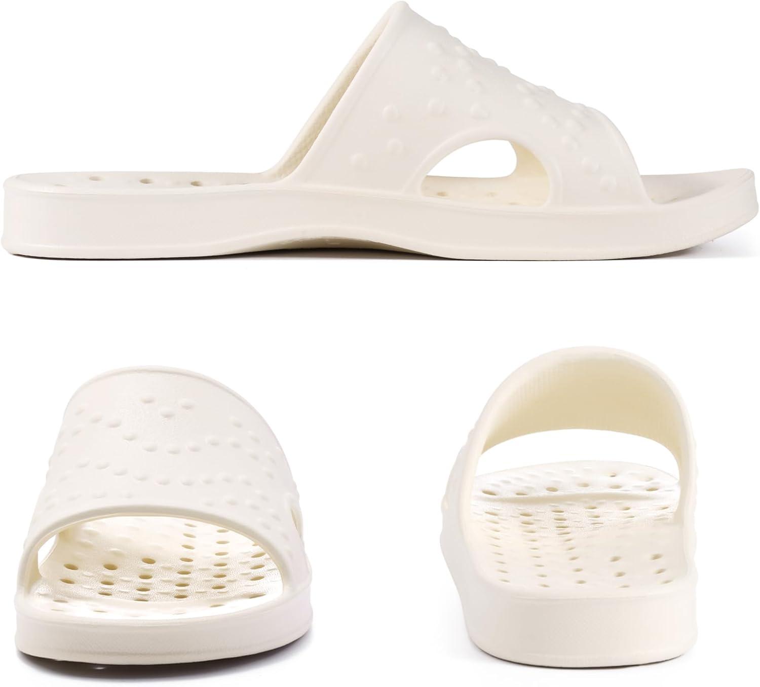 imageshevalues Shower Shoes for Women Men with Arch Support Quick Drying Pool Slides Lightweight Beach Sandals with Drain HolesBeige
