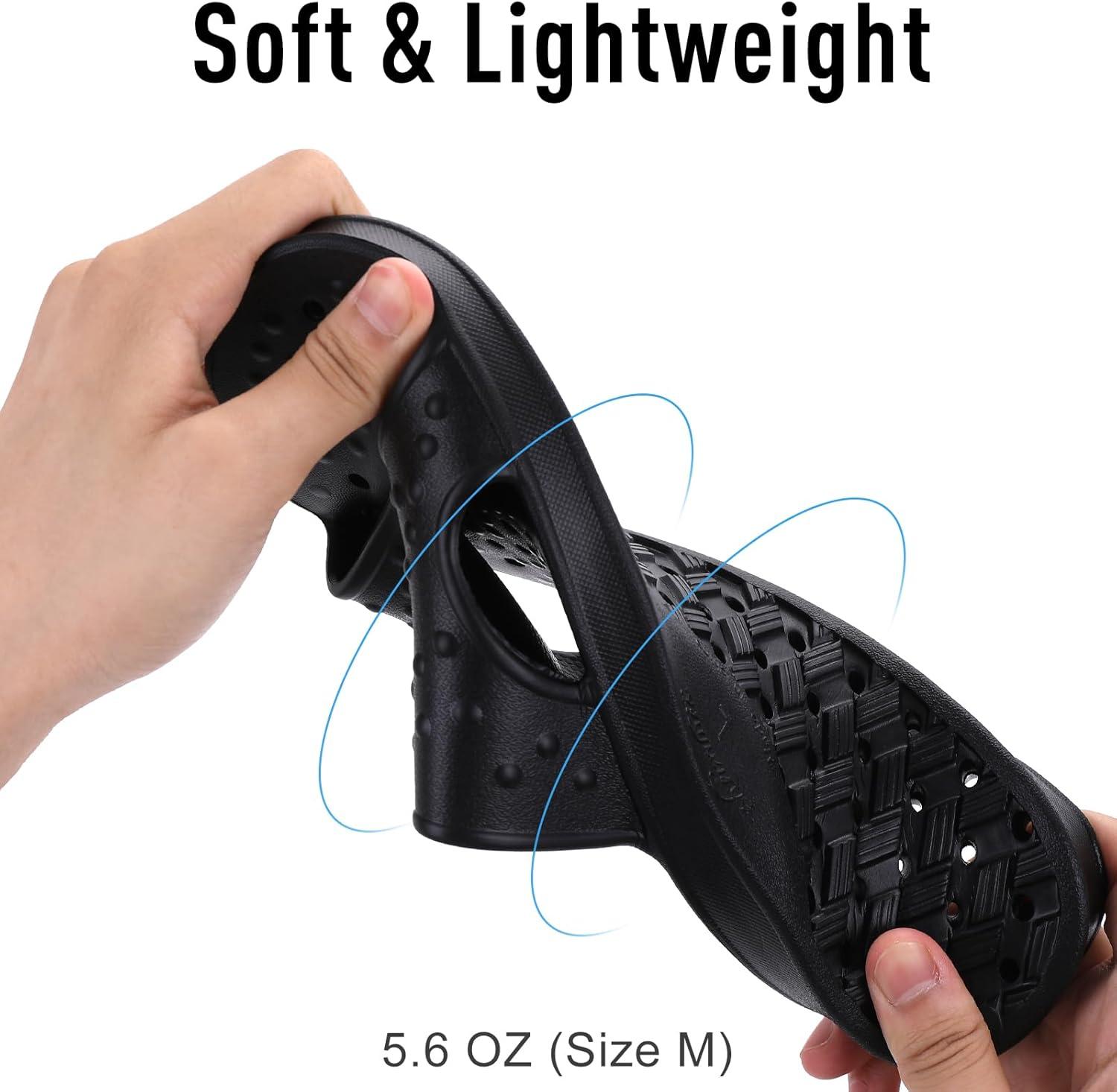 imageshevalues Shower Shoes for Women Men with Arch Support Quick Drying Pool Slides Lightweight Beach Sandals with Drain HolesBlack