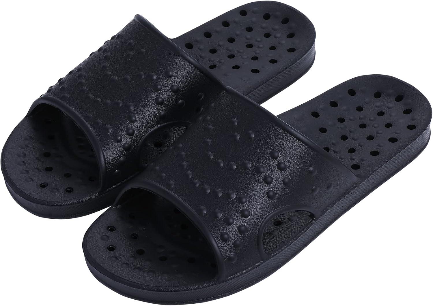imageshevalues Shower Shoes for Women Men with Arch Support Quick Drying Pool Slides Lightweight Beach Sandals with Drain HolesBlack