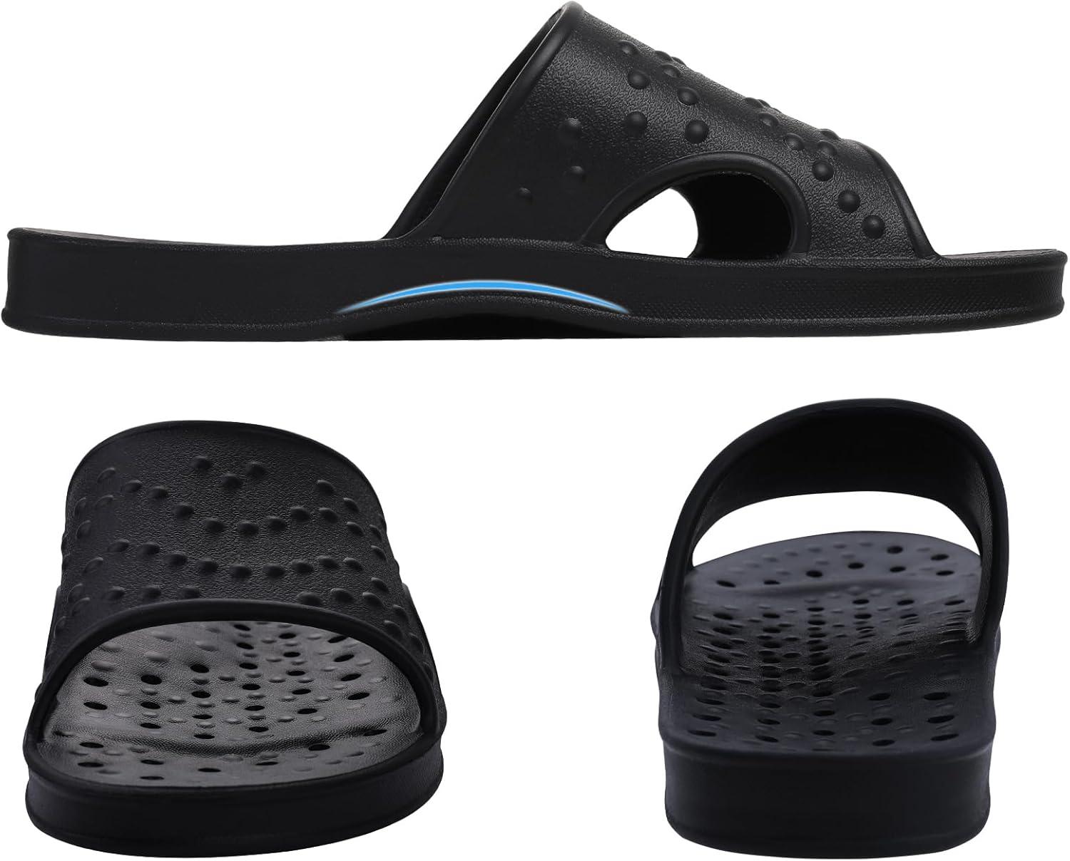 imageshevalues Shower Shoes for Women Men with Arch Support Quick Drying Pool Slides Lightweight Beach Sandals with Drain HolesBlack