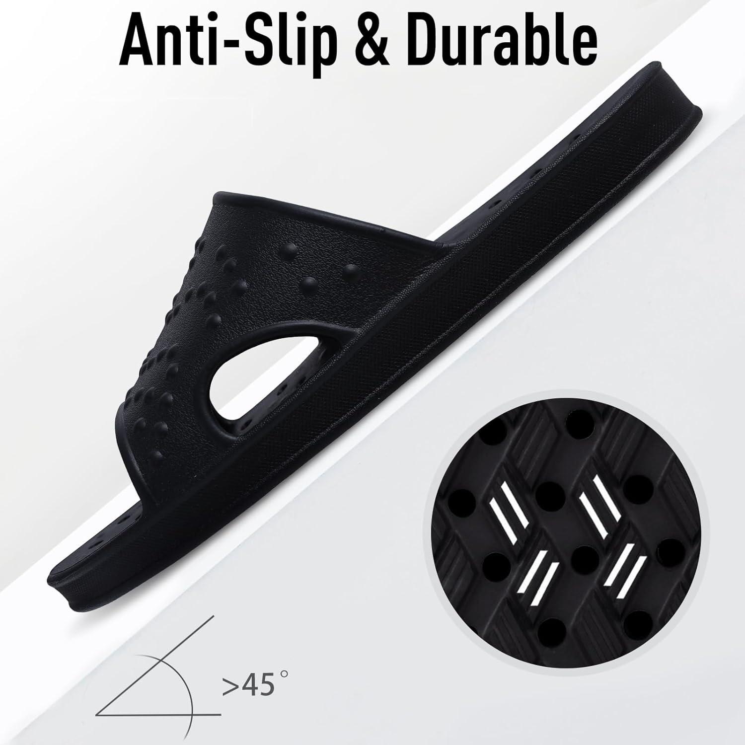 imageshevalues Shower Shoes for Women Men with Arch Support Quick Drying Pool Slides Lightweight Beach Sandals with Drain HolesBlack